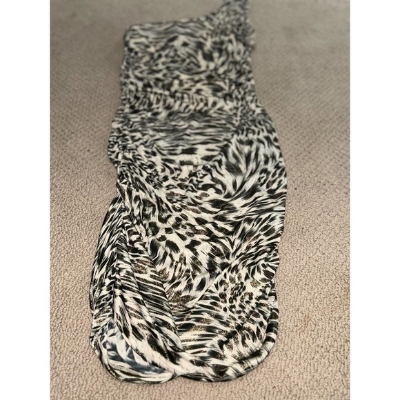 Y2K Body Central Sparkling Cheetah Print One Shoulder Body Con Padded Dress M/L - Picture 5 of 12